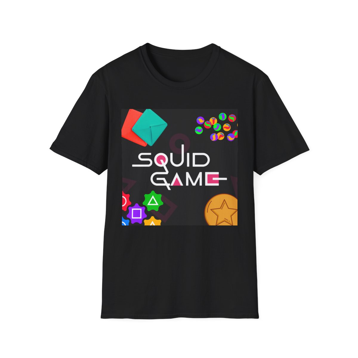 Squid Game Graphic T-Shirt | Dalgona Candy Icons, Game Shapes Tee  | Squid Game Merch