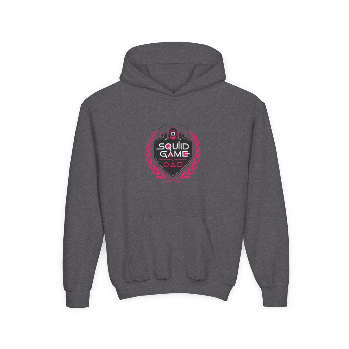 Squid Game " integrates a circle and a triangle, with " Kids Hoodie - alternate angle 3, merchandise